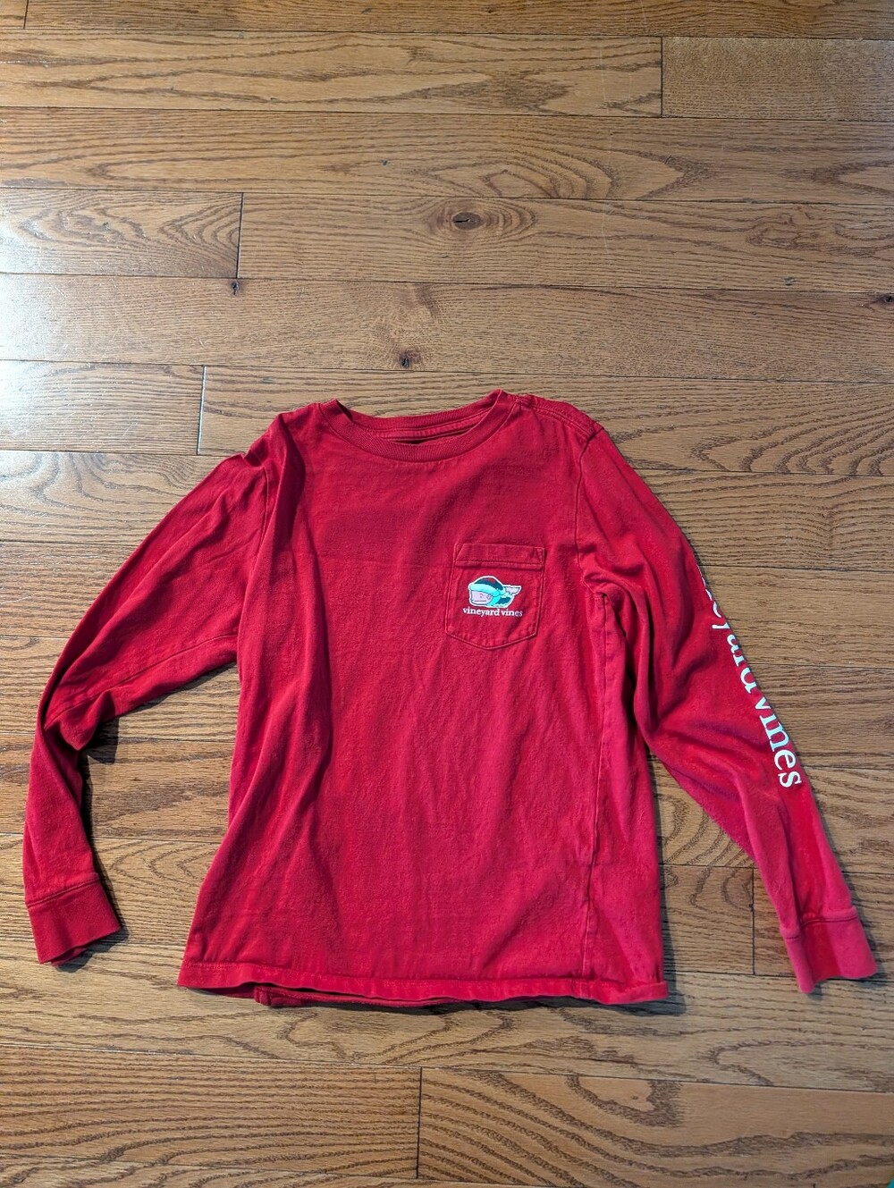 Vineyard Vines Kids Red Long-Sleeve Pocket Tee with Sleeve Logo